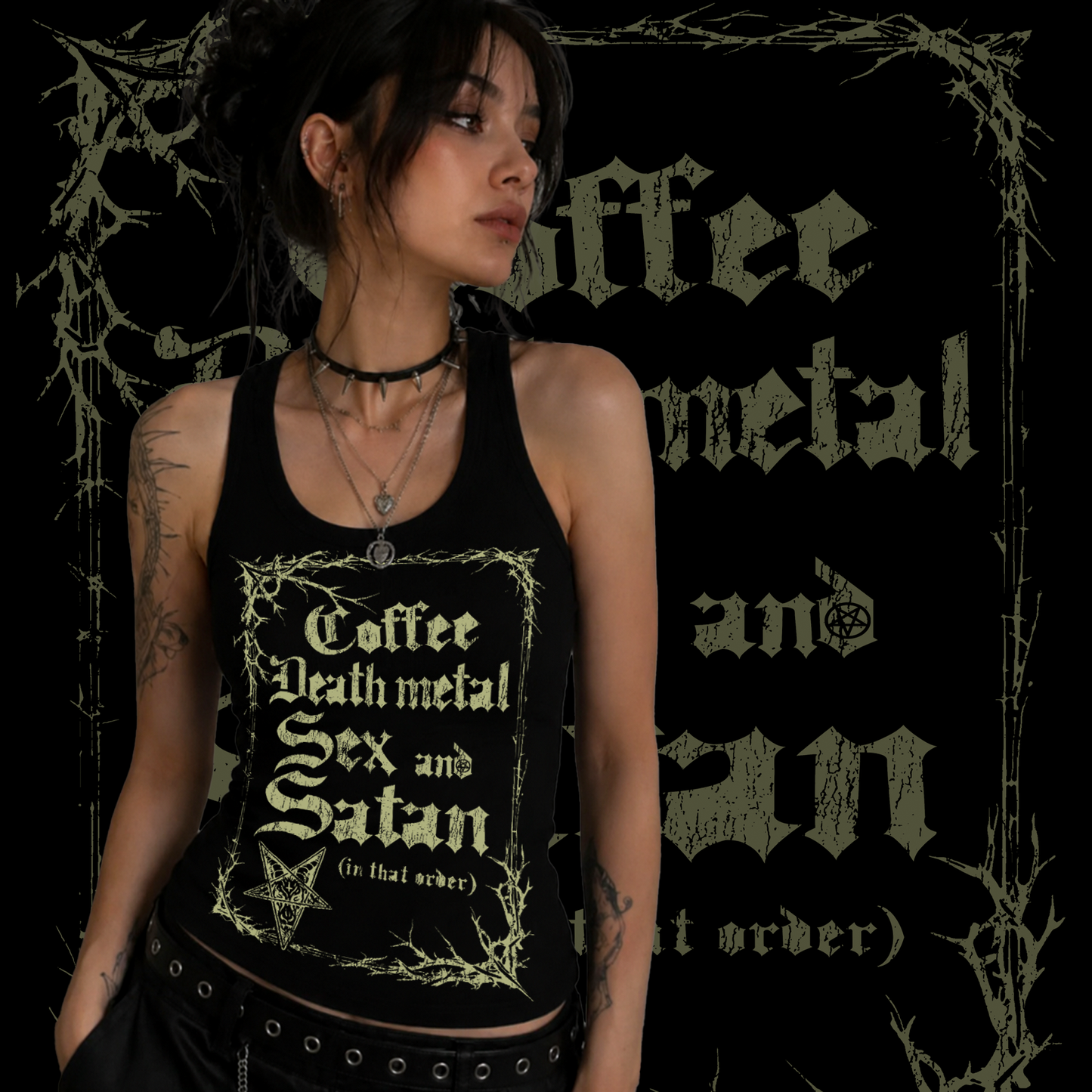 Coffee, Death Metal, Sex & Satan - Women's Racerback Tank